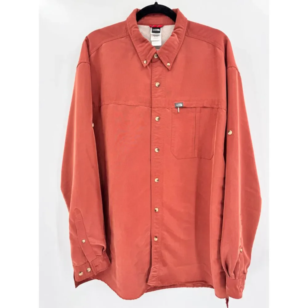 THE NORTH FACE Orange Red Long Sleeve Oversized Y2K Button Down Shirt Size XL
